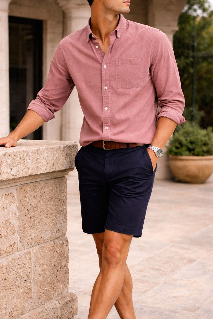 Men's Cotton Shirt with Button-Down Collar for an Everyday Smart-Casual Look