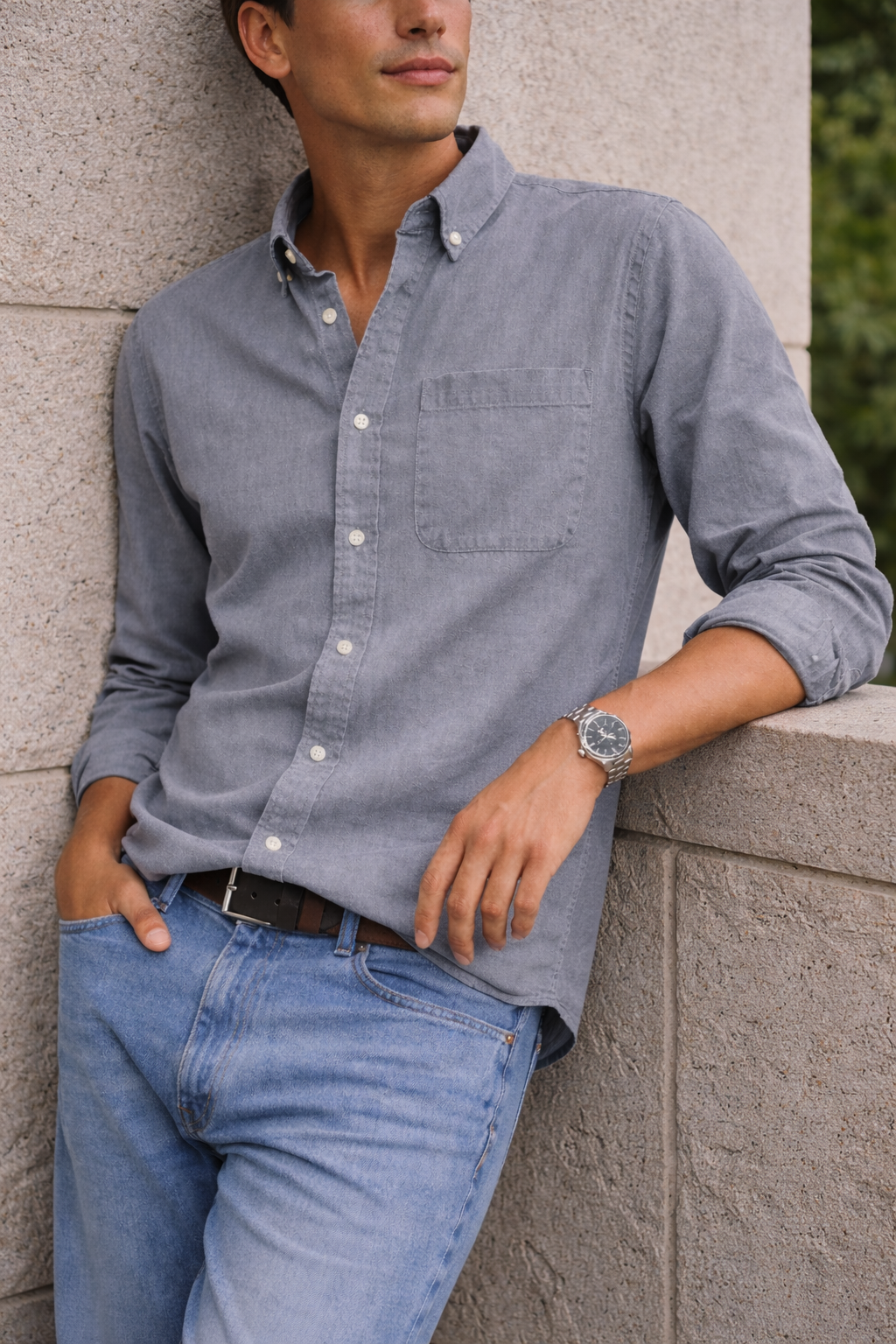 Men's Cotton Shirt with Button-Down Collar for an Everyday Smart-Casual Look