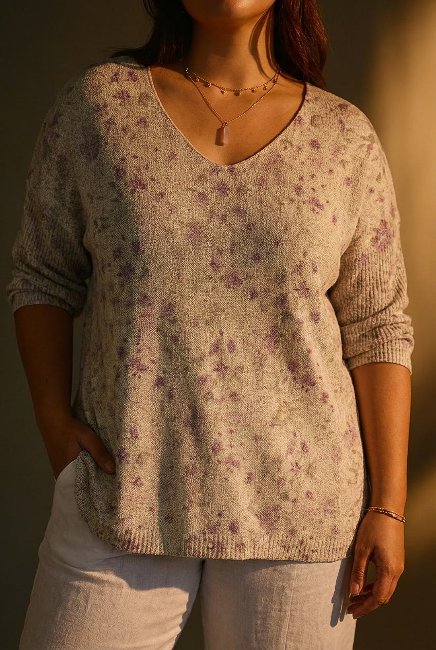 Women's Vintage Floral Art Casual Pullover Knit, view 2 - Elena Harper