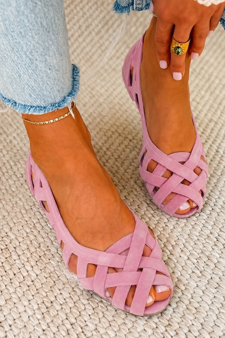 Flat open-toe sandals with woven fabric