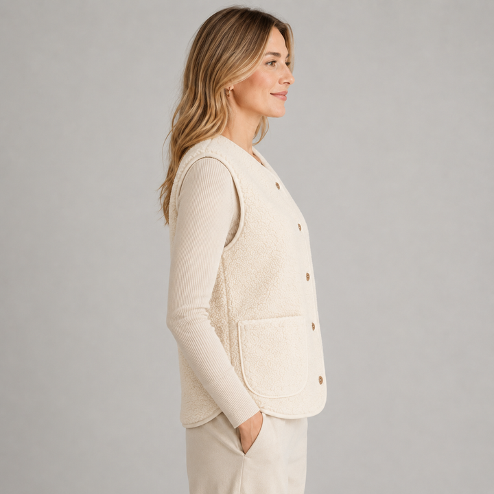 Montarello Women's Teddy Effect Shearling Vest with Front Buttons