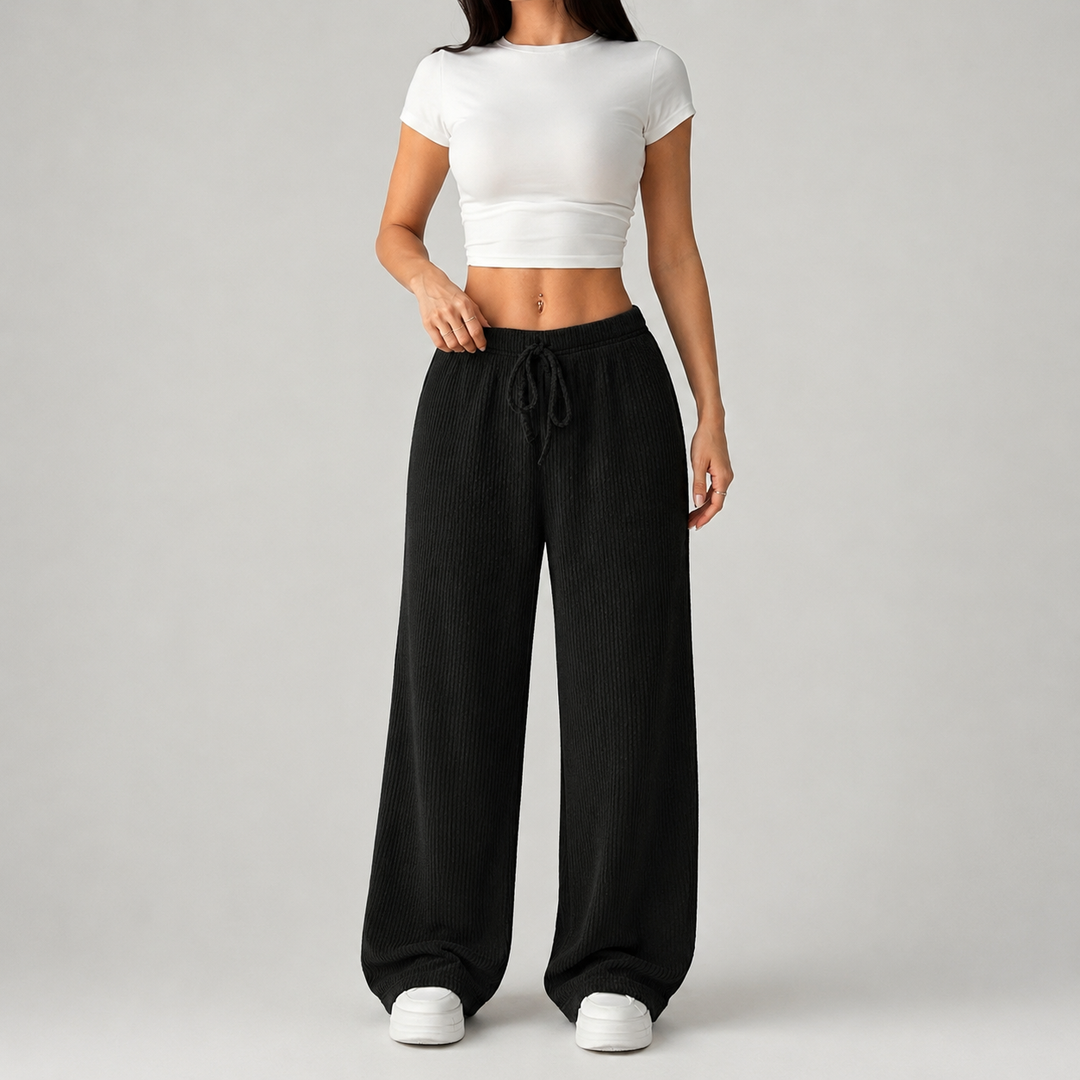 Montarello Women's Knitted Trousers Wide Leg Ribbed
