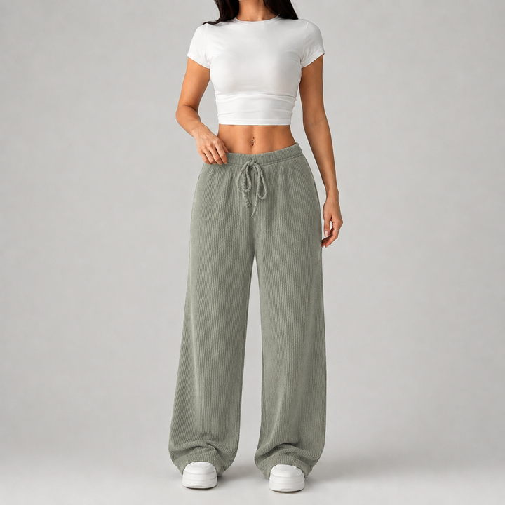Montarello Women's Knitted Trousers Wide Leg Ribbed