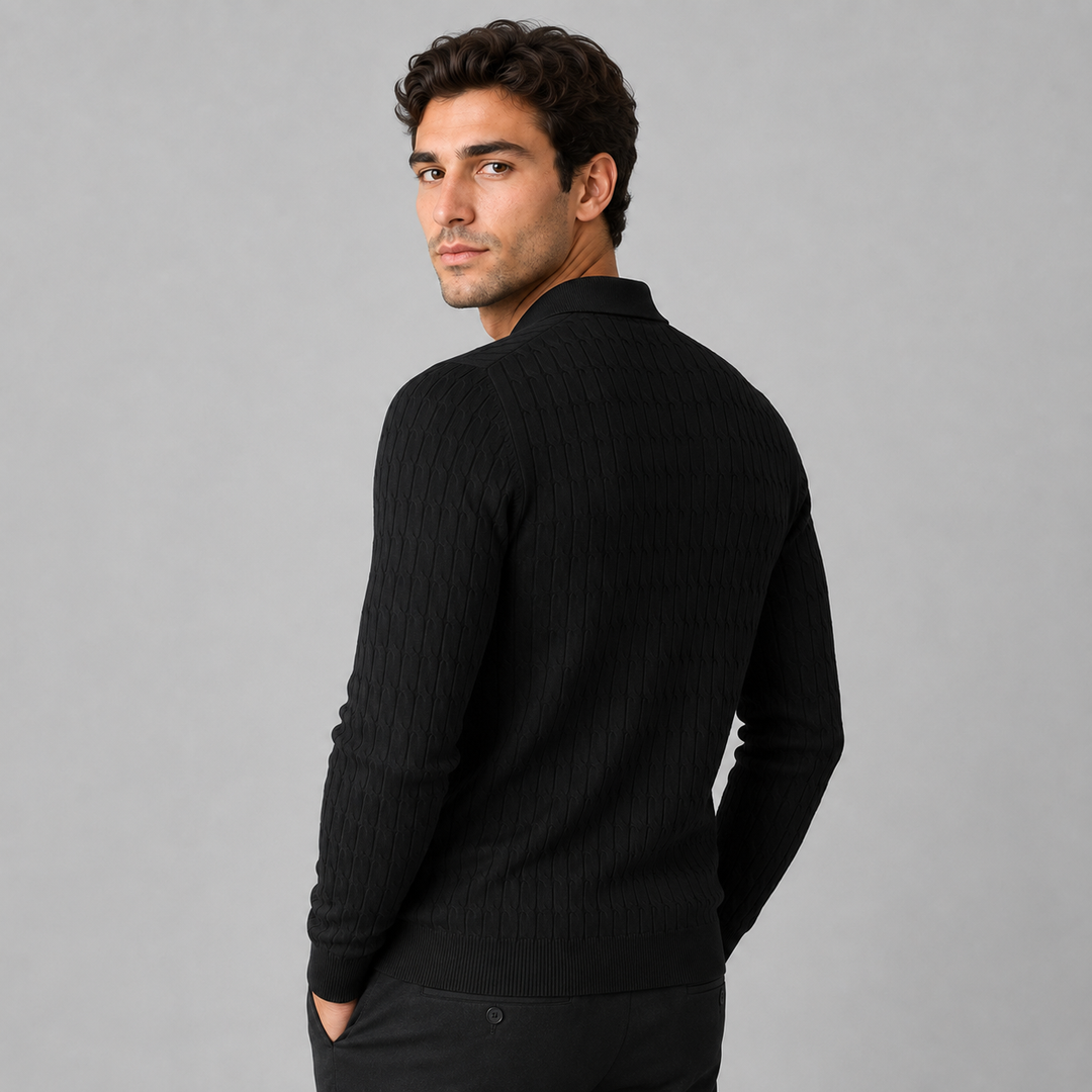 Men's Montarello Polo Sweater with Contrast Collar and Loose Fit