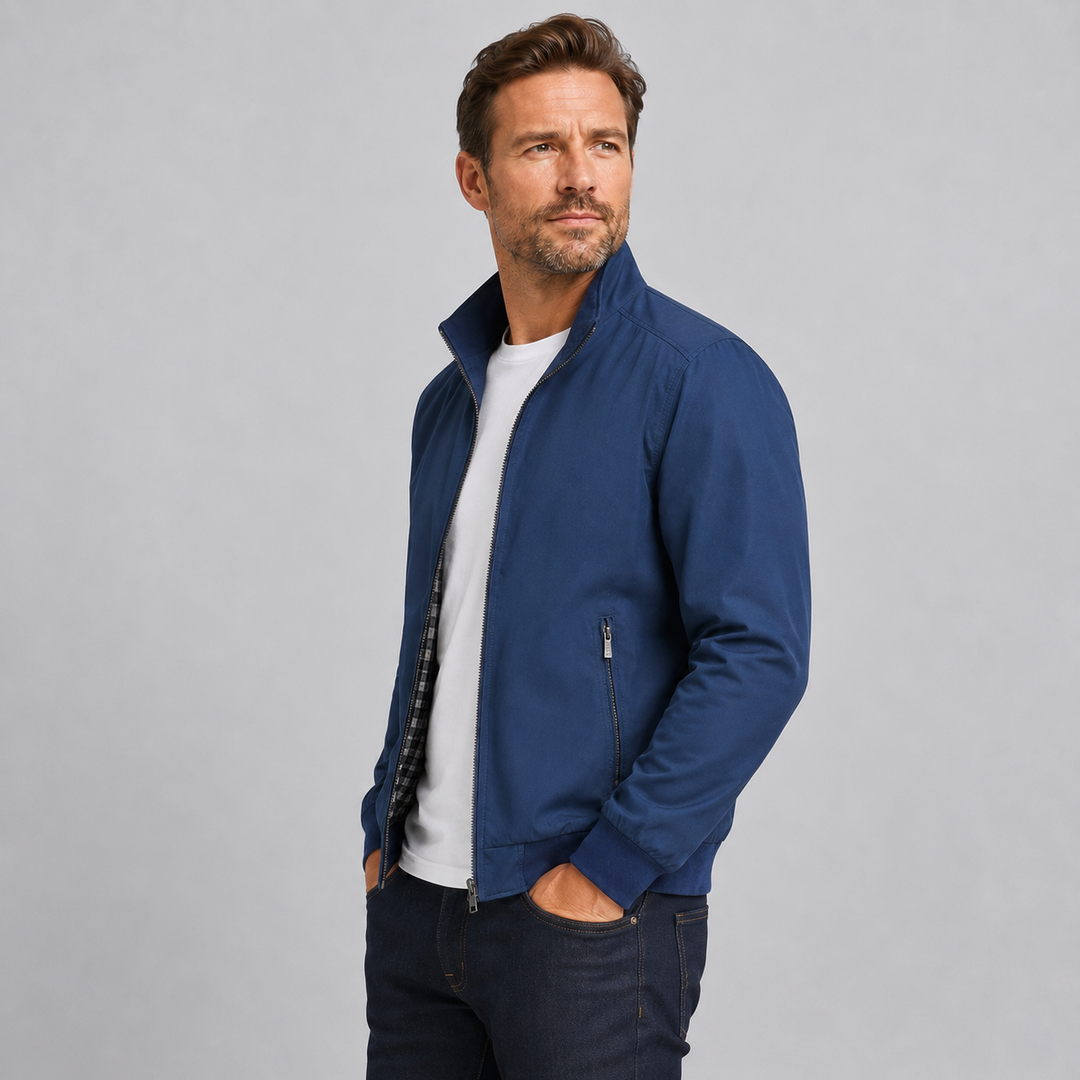 Slim Fit Men's Montarello Aviator Jacket with Stand-Up Collar