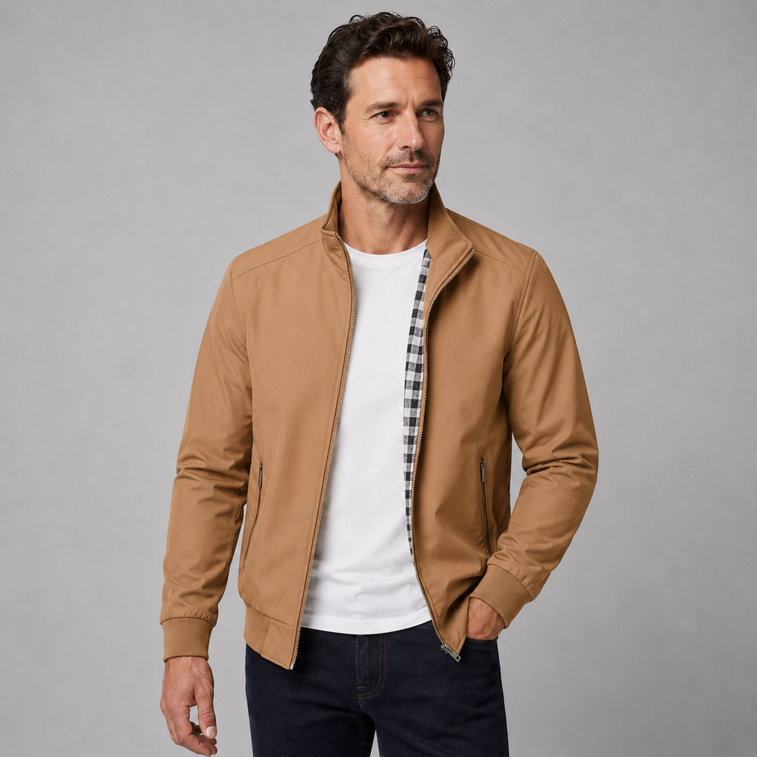 Slim Fit Men's Montarello Aviator Jacket with Stand-Up Collar