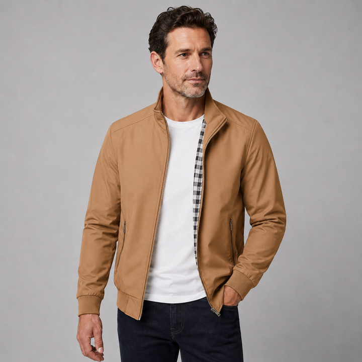 Slim Fit Men's Montarello Aviator Jacket with Stand-Up Collar