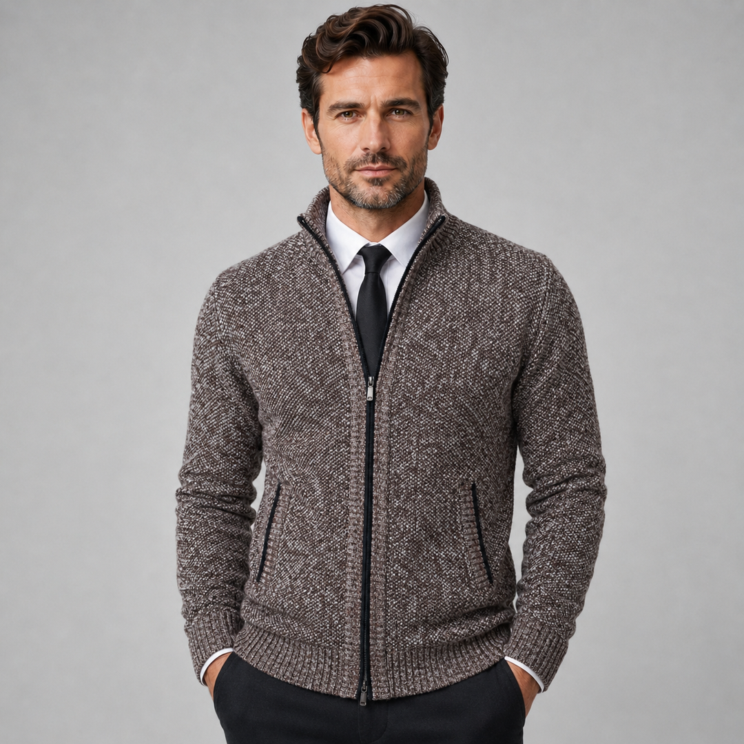 Men's Polar Fleece Zip Cardigan Montarello with High Collar