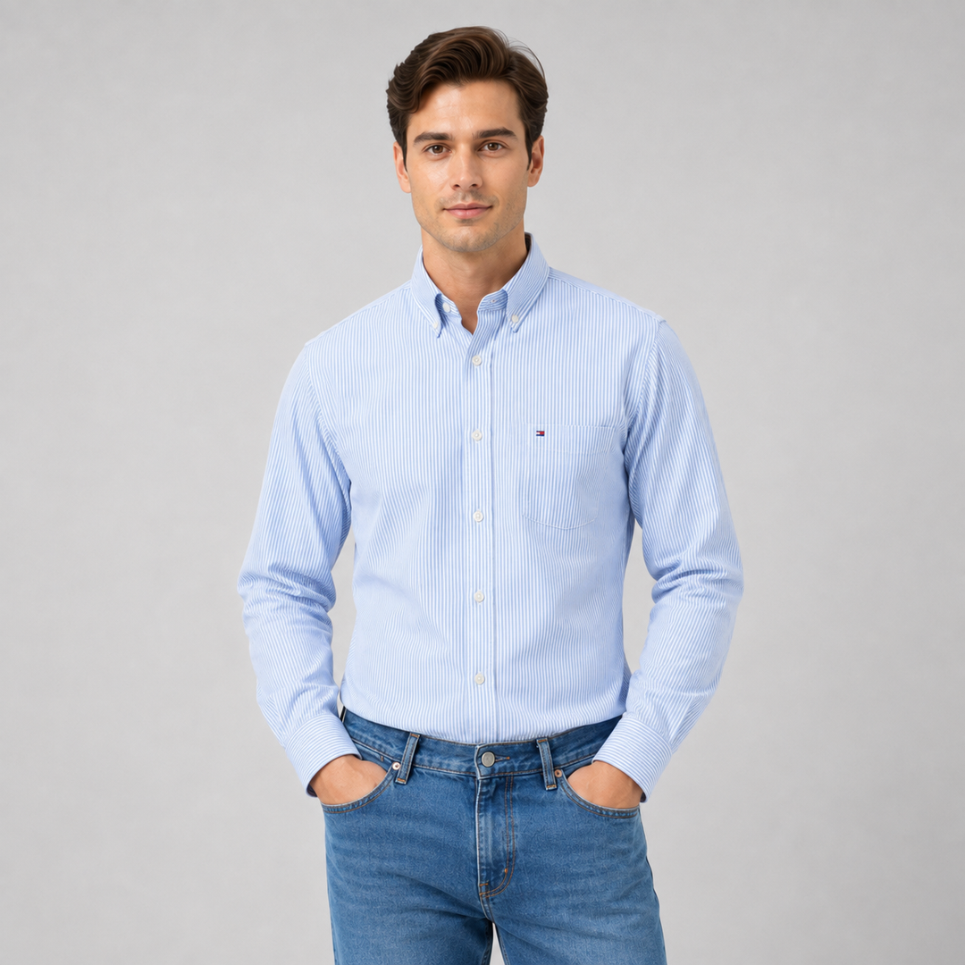 Montarello Men's Long Sleeve Cotton Oxford Shirt