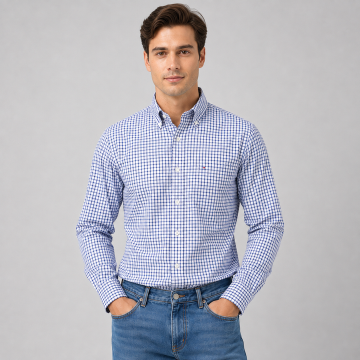 Montarello Men's Long Sleeve Cotton Oxford Shirt
