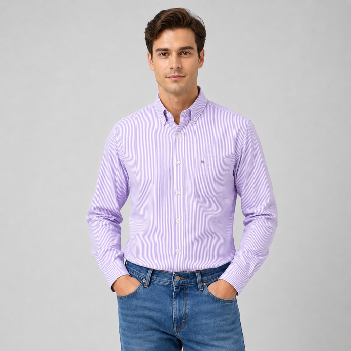 Montarello Men's Long Sleeve Cotton Oxford Shirt