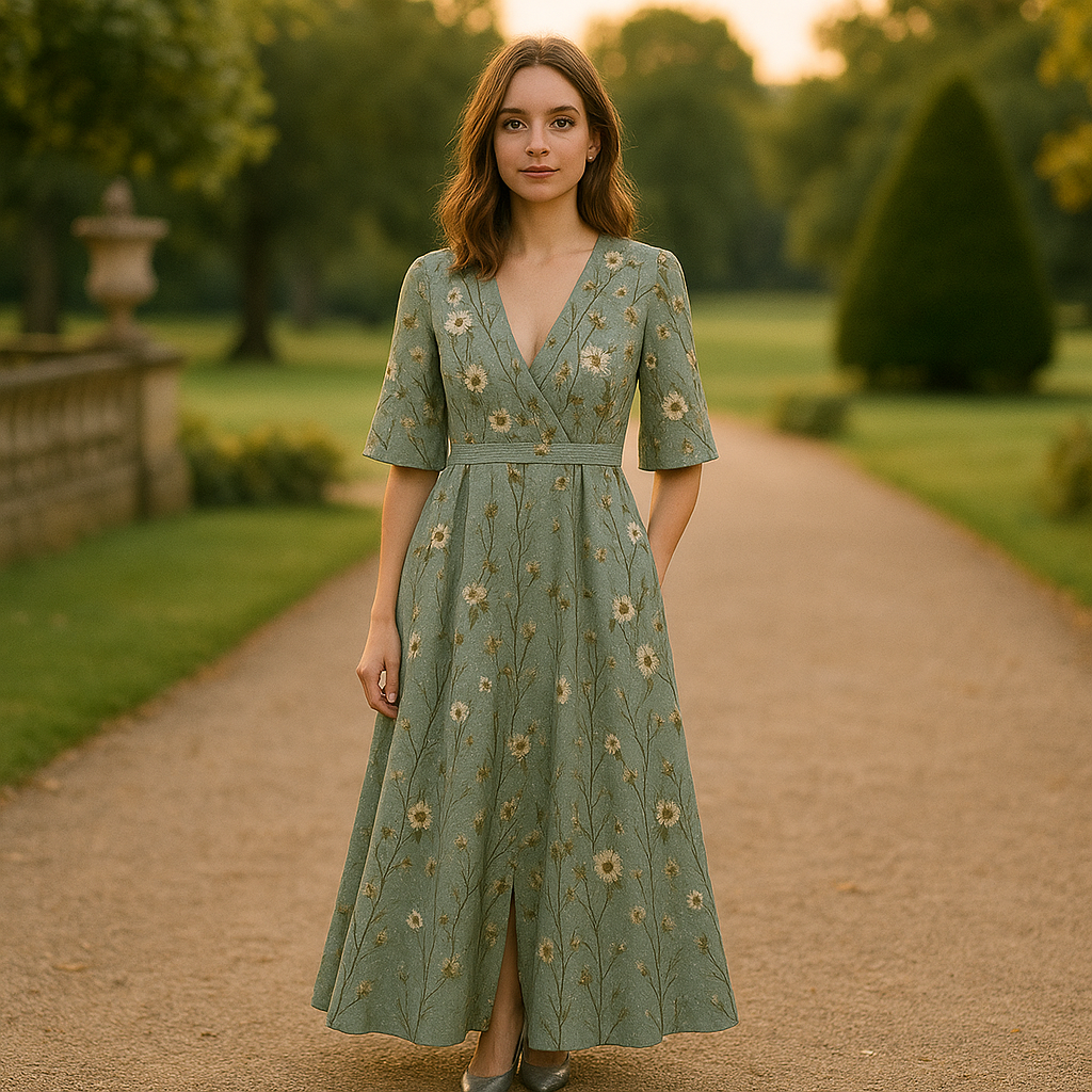 Hazel Elegant V-Neck Belted Boho Dress - Elena Harper