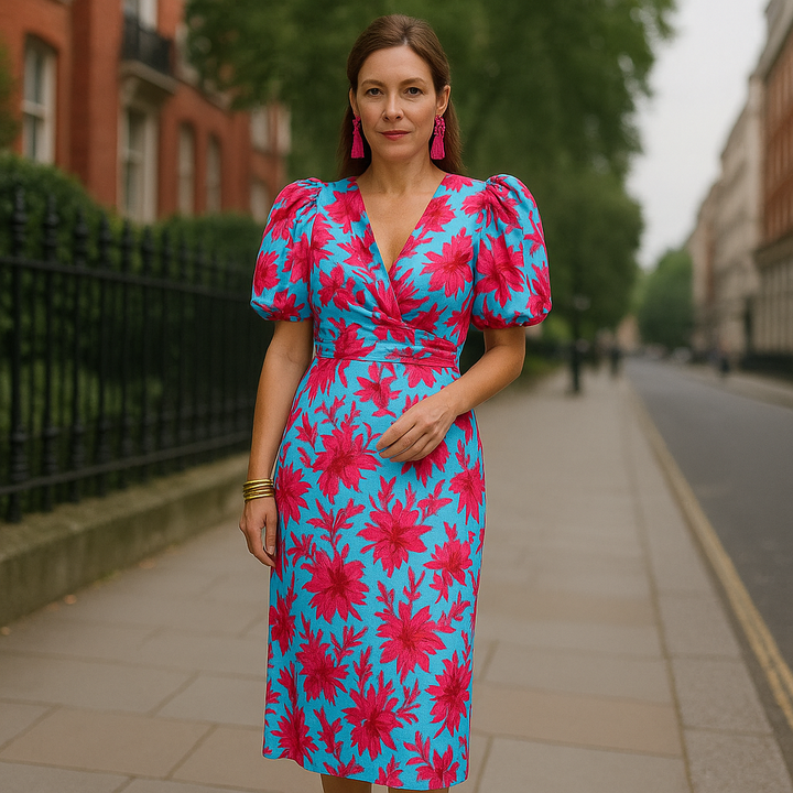 Arielle Colourful Dress With Pleated Sleeves - Elena Harper
