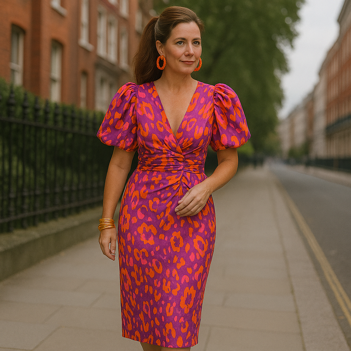 Arielle Colourful Dress With Pleated Sleeves - Elena Harper