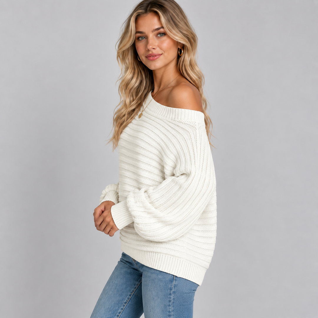 Women’s Montarello Sweater with Off-the-Shoulder Design and Batwing Sleeves