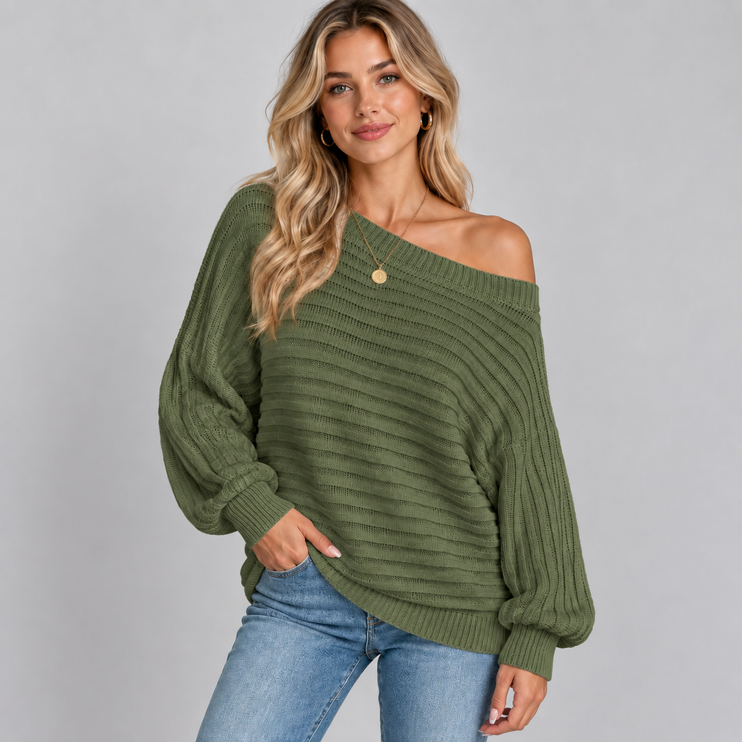 Women’s Montarello Sweater with Off-the-Shoulder Design and Batwing Sleeves