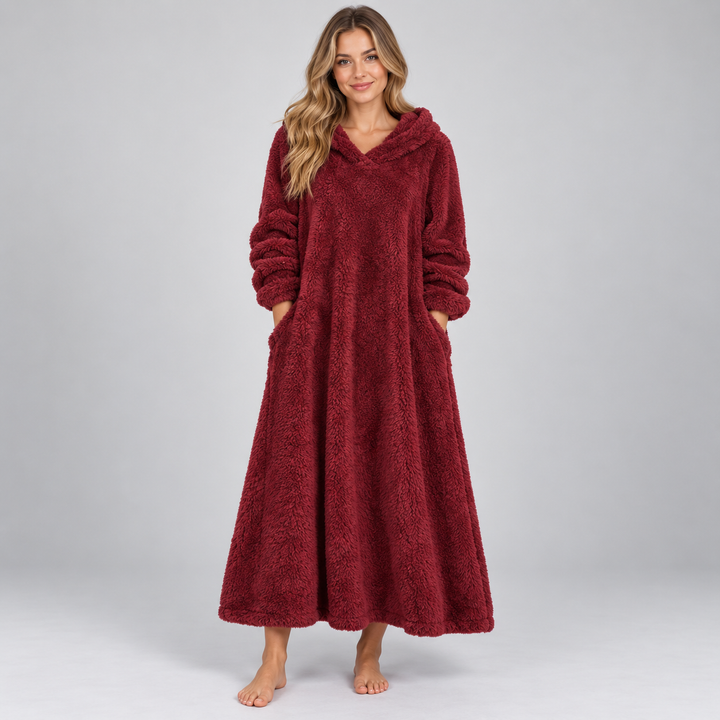 Montarello Women's Teddy Dress Hooded Borg Midi