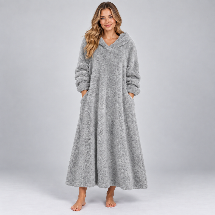 Montarello Women's Teddy Dress Hooded Borg Midi