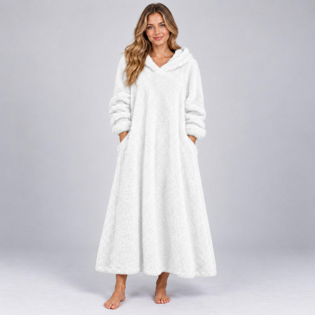 Montarello Women's Teddy Dress Hooded Borg Midi