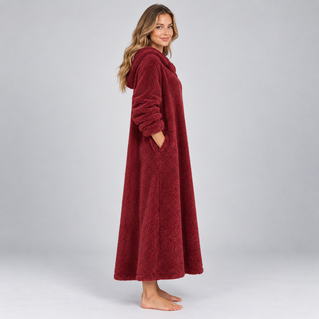 Montarello Women's Teddy Dress Hooded Borg Midi