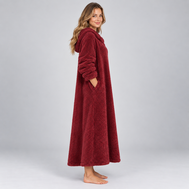 Montarello Women's Teddy Dress Hooded Borg Midi