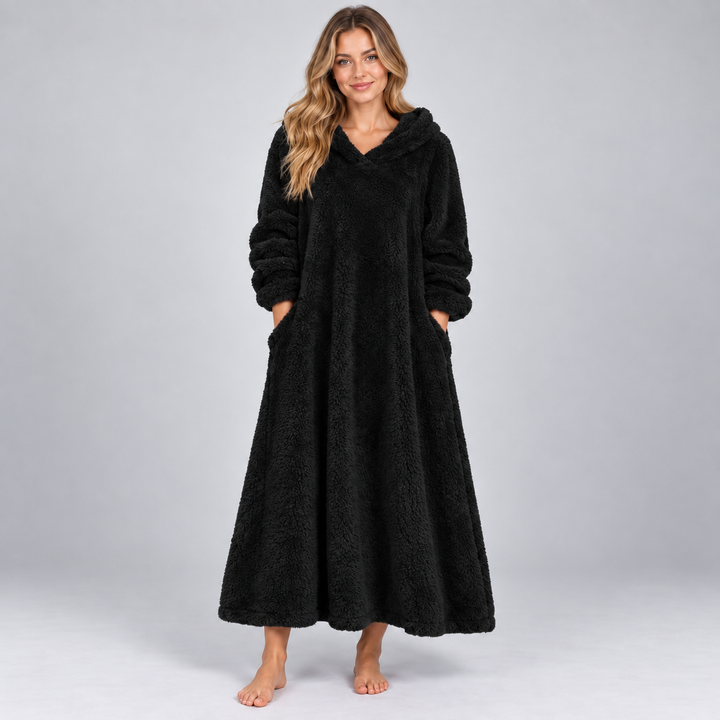 Montarello Women's Teddy Dress Hooded Borg Midi