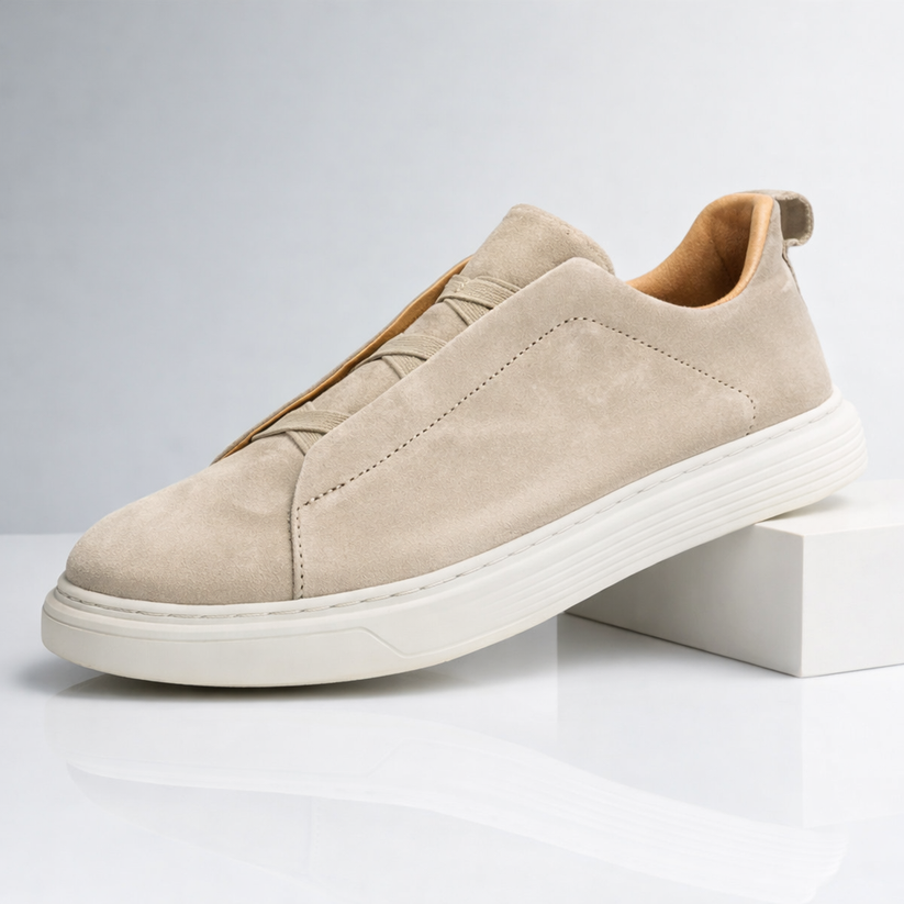 Derek Elegant Suede Sneaker, view 2 - Elena Harper