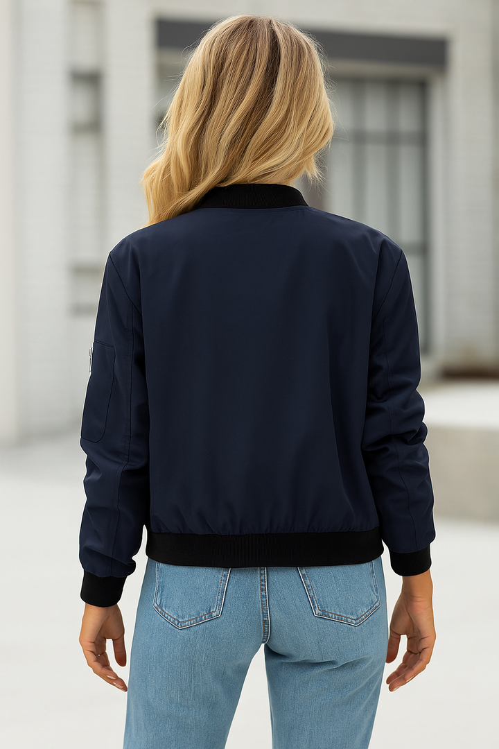 Ladies Lightweight Casual Bomber Jacket – Spring, Zipper Pockets, Ribbed Cuffs, Perfect for Spring and Transitional Seasons