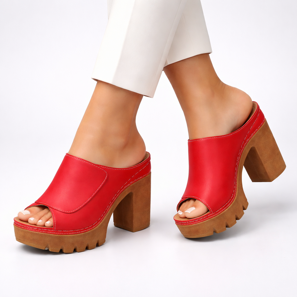 Emma & Rose Cape Town Ellie platform heels featuring a stylish open toe and chunky heel with sleek design and vibrant color.