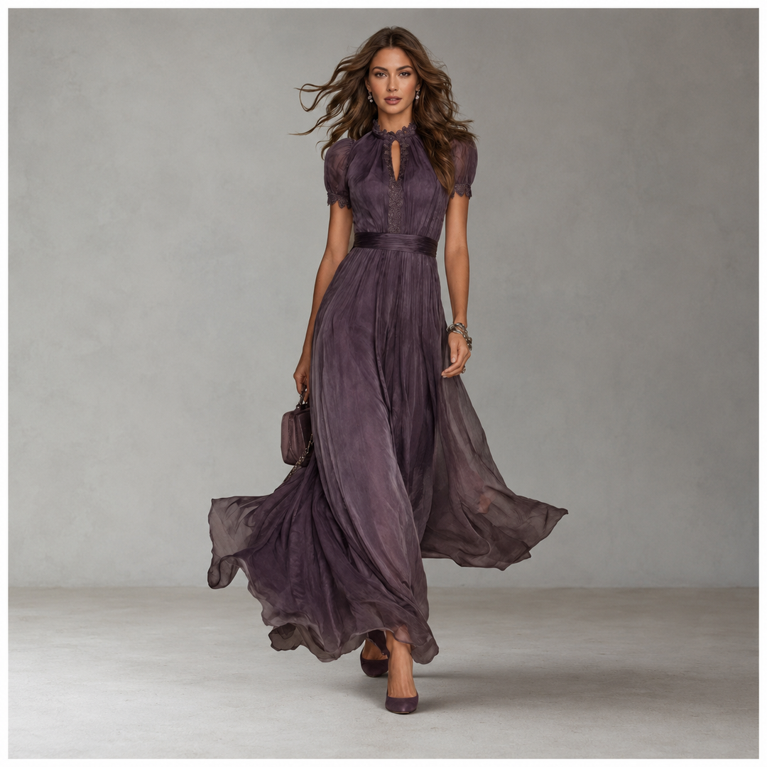 Emma & Rose Cape Town Kelly maxi dress displayed on a model, featuring flowing fabric and elegant design.