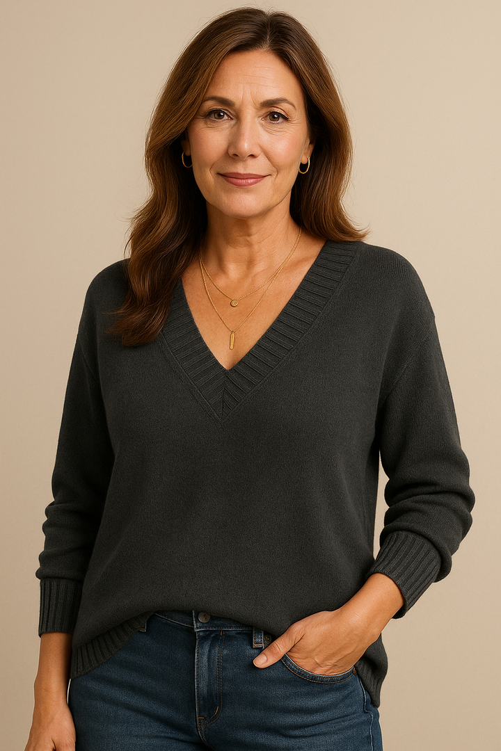 Soft Knitted Women's Sweater with Deep V-Neck and Long Sleeves