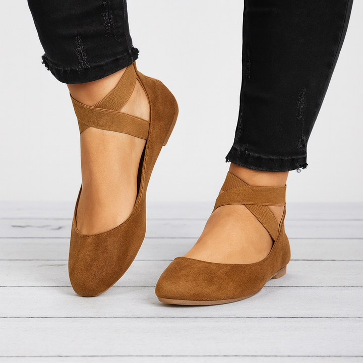 Suede Finish Elastic Strap Ballet Flats