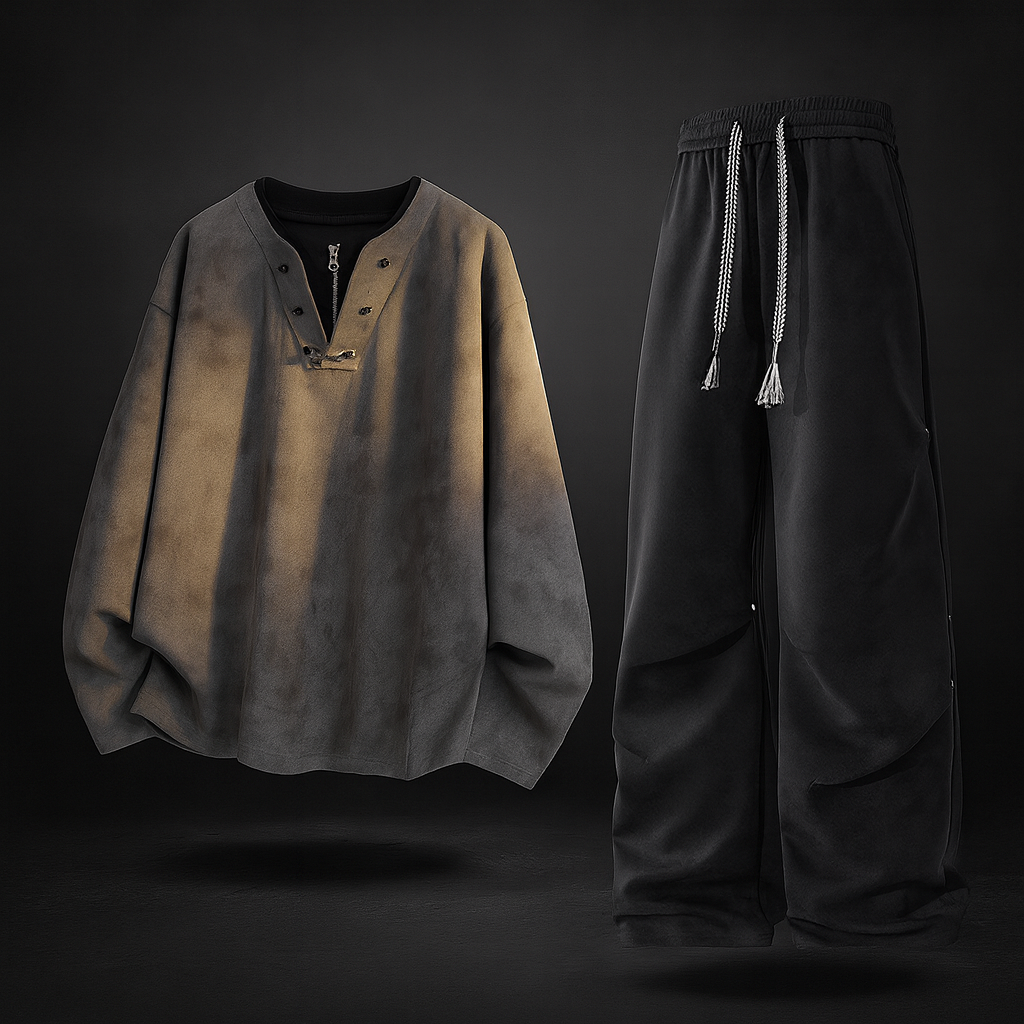 Men's Oversized Loungewear Set with Zip Top and Wide Leg Pants