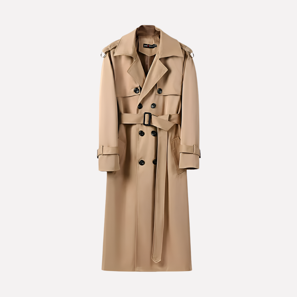 Men's Trench Coat with Belt in Knee-Length