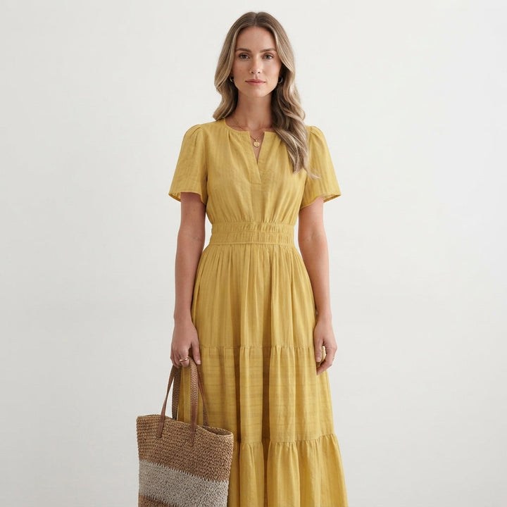 Chloe Evans | Tiered Flutter-Sleeve Summer Maxi Dress For Women