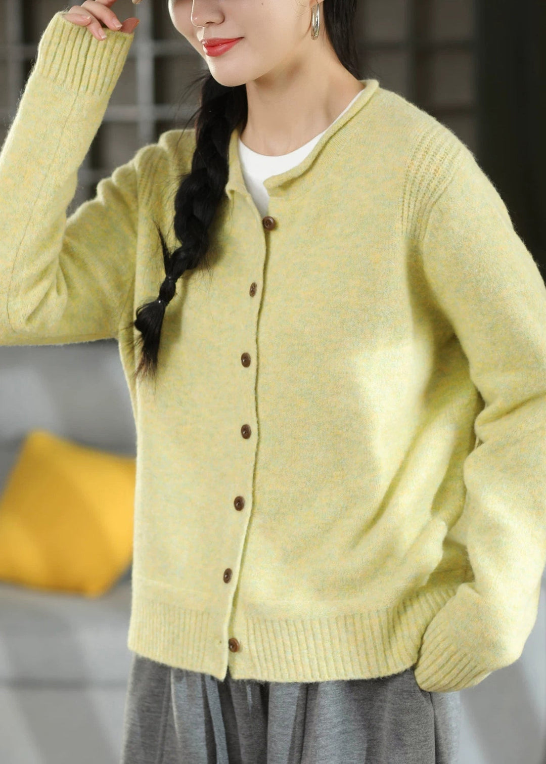 Women's Cardigan with Round Neck and Loose Fit
