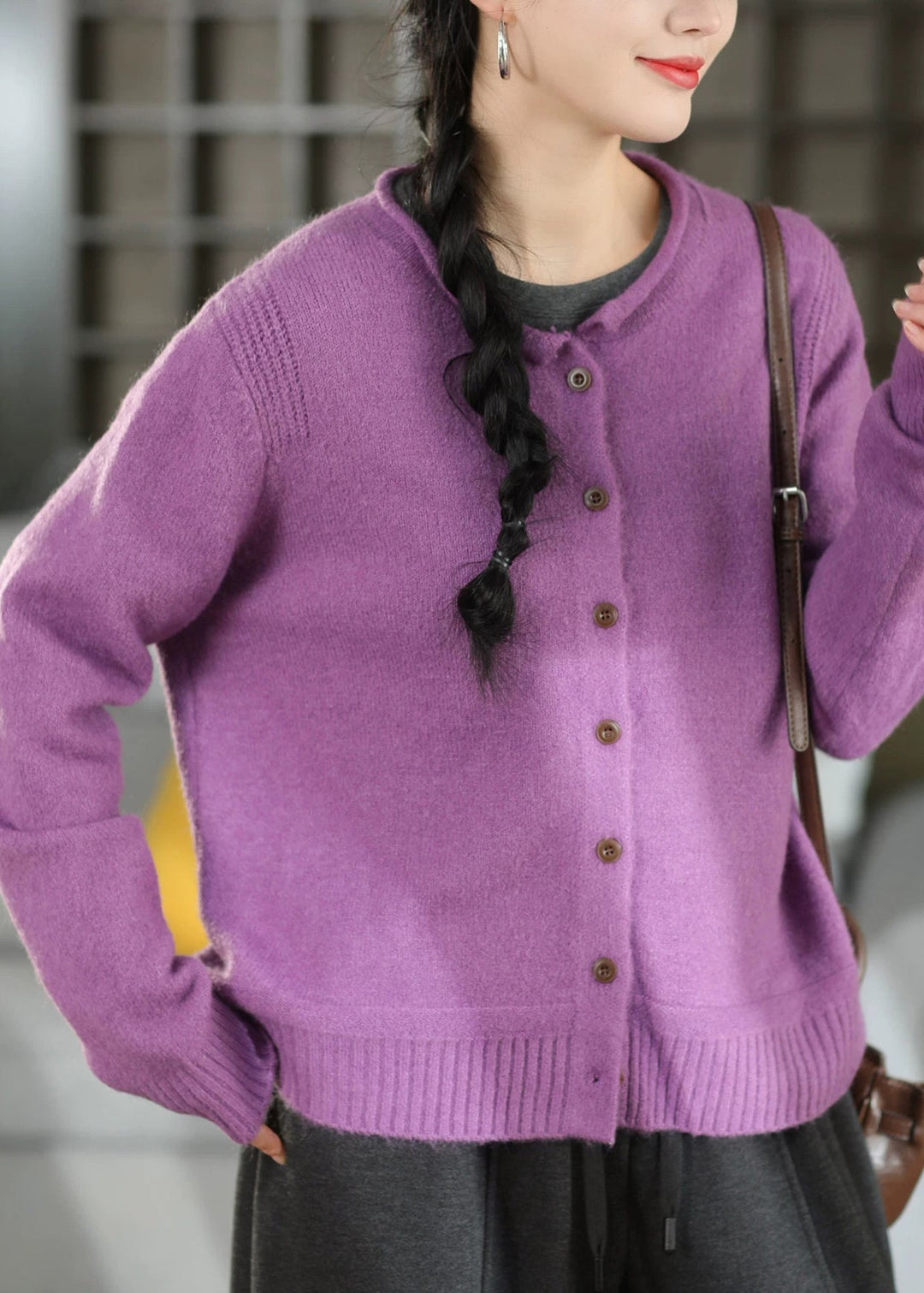 Women's Cardigan with Round Neck and Loose Fit