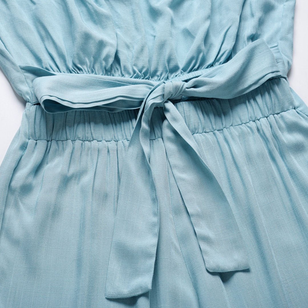 Women's Strapless Jumpsuit with Wide Legs – Elegant Tied Waist