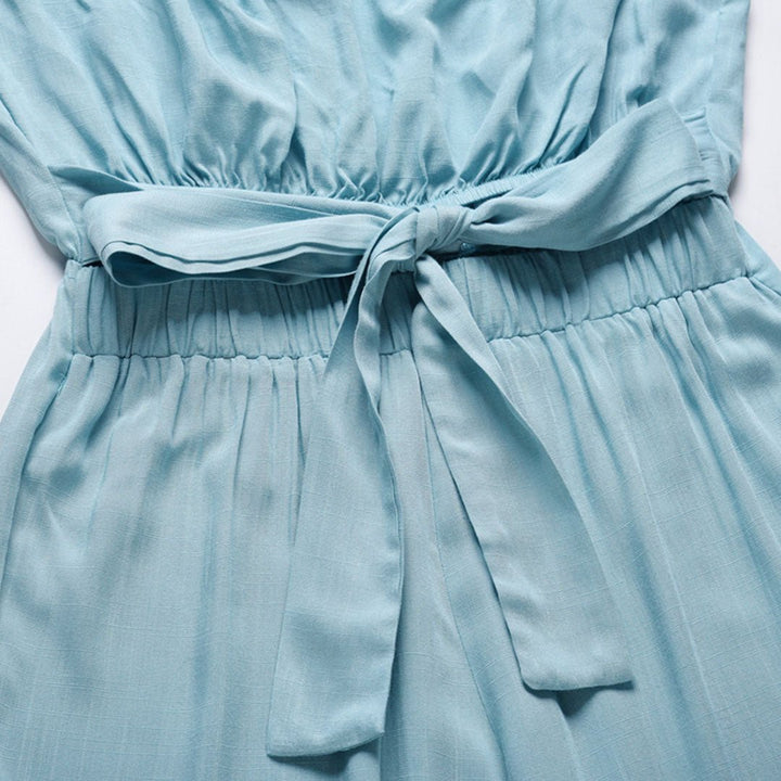 Women's Strapless Jumpsuit with Wide Legs – Elegant Tied Waist