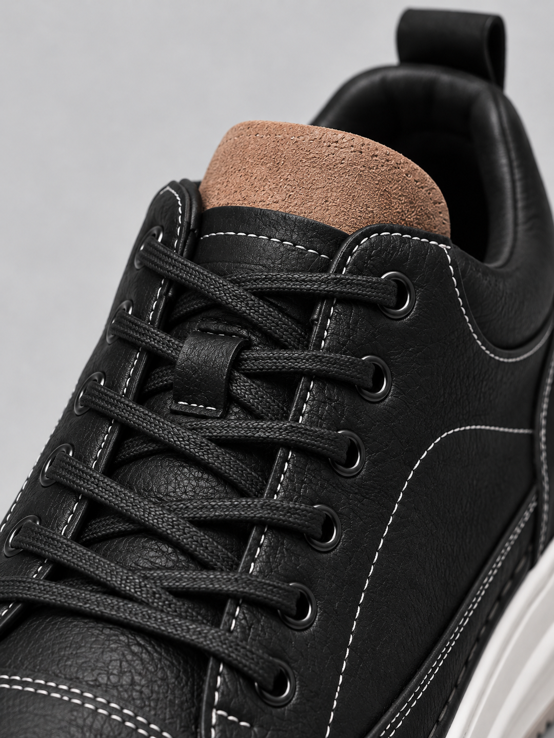 Men’s Leather Look Trainers – Lace Up Platform Sole Casual Shoes