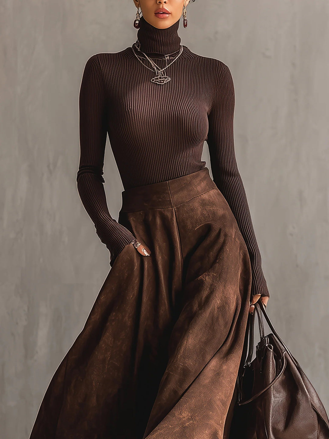 Pearl Distressed Suede Midi Skirt Set
