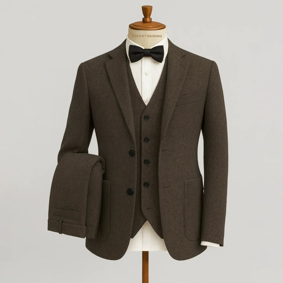 Harrington Oxford Men Wedding Three‑Piece Suit Tweed - Elena Harper
