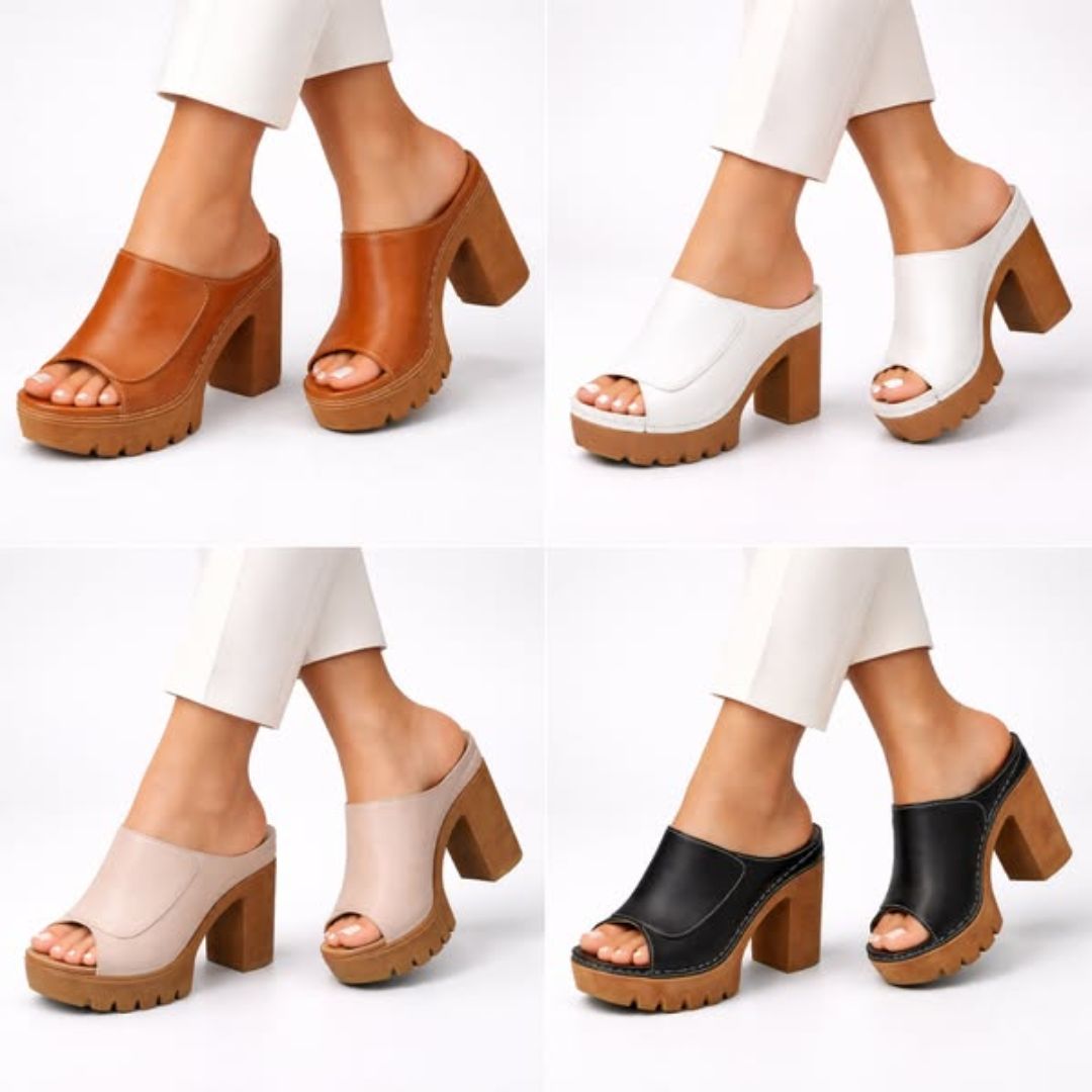Ellie platform heels by Emma & Rose Cape Town featuring stylish design, high heel, and trendy open-toe style in a collage image.