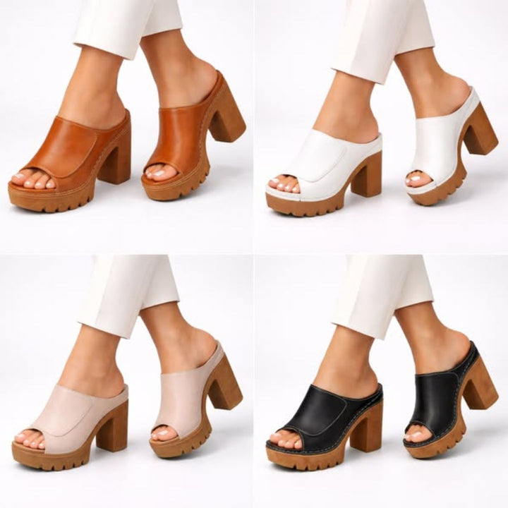Ellie platform heels by Emma & Rose Cape Town featuring stylish design, high heel, and trendy open-toe style in a collage image.