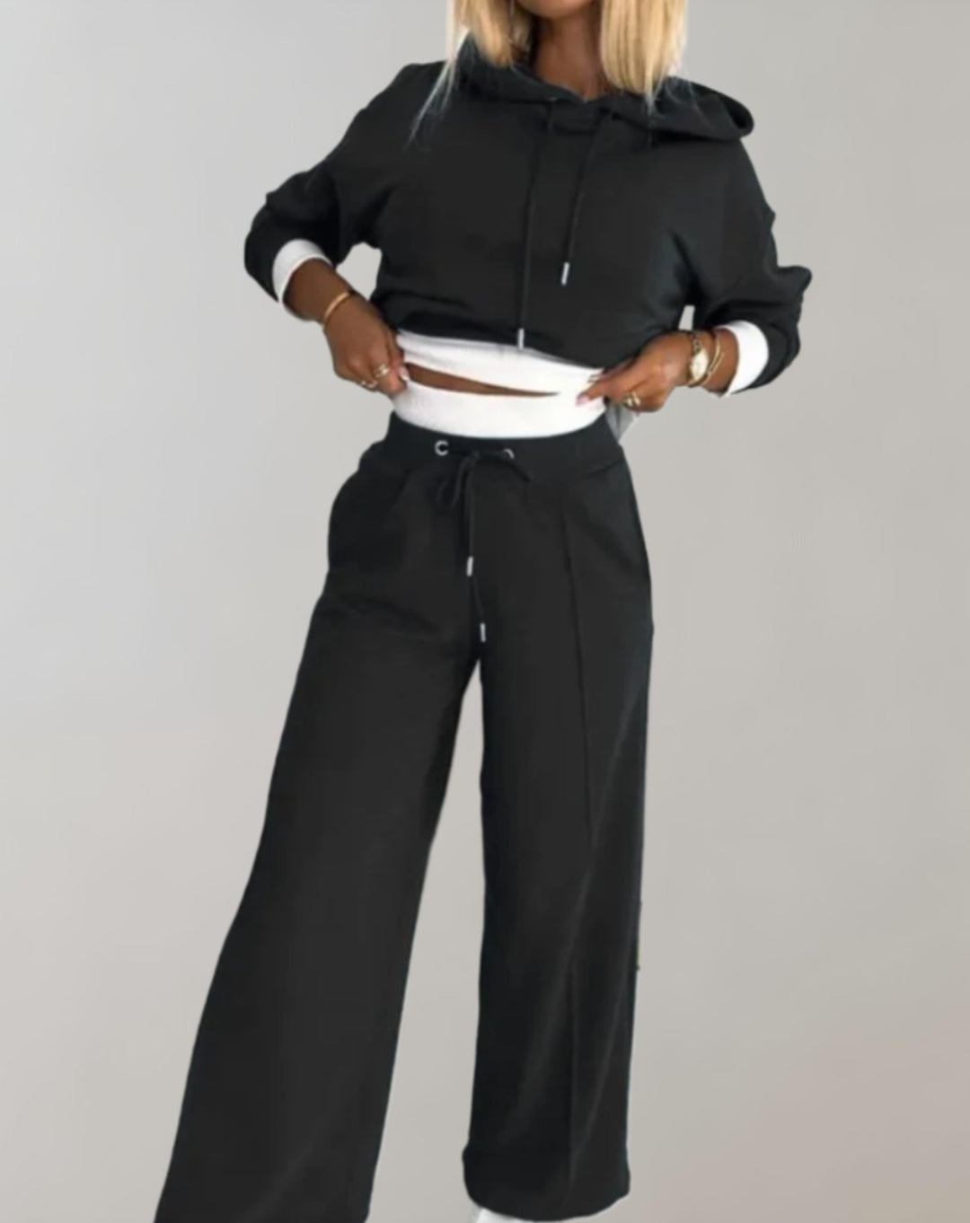 Ladies Comfortable Lounge Set Wide Pants with Hoodie, Soft Cotton for Home and Leisure - Elena Harper
