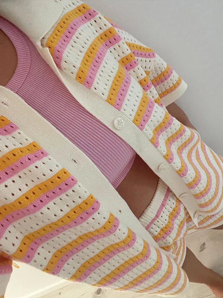 2-Piece Knitted Set with Contrast Stripes for Women