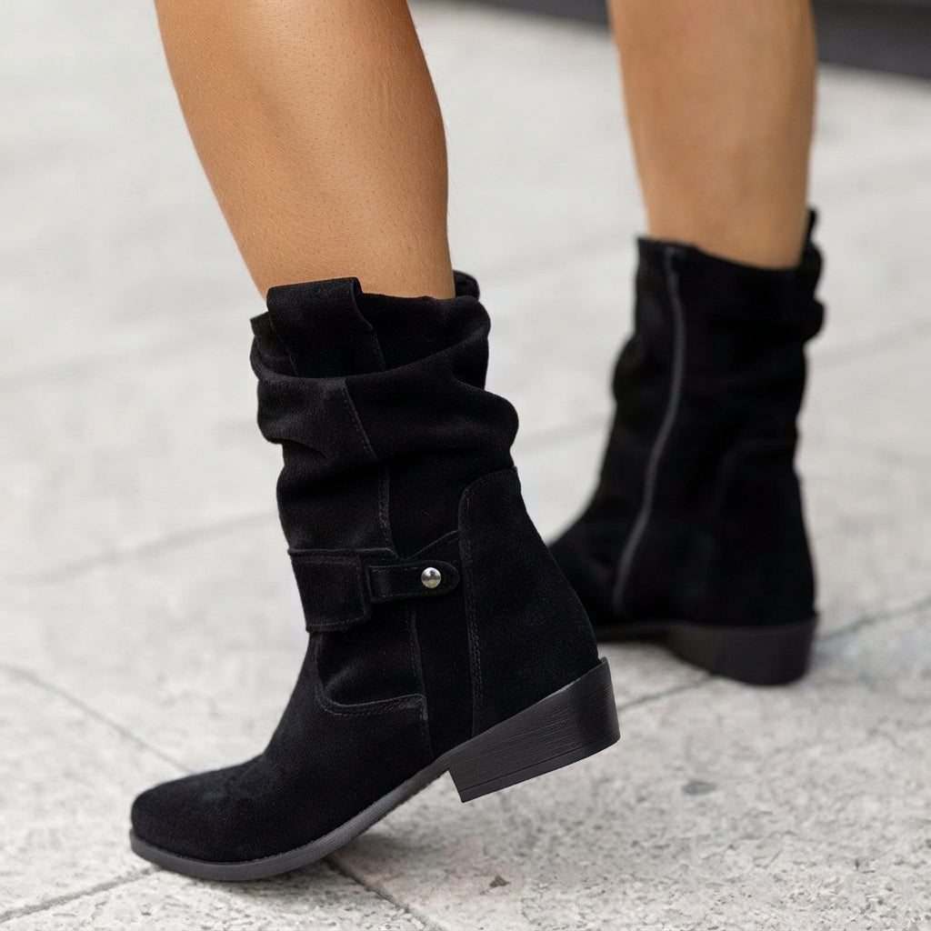 Frieda | Women's Knee High Boots Faux Suede Slip-On Boots with Block Heel