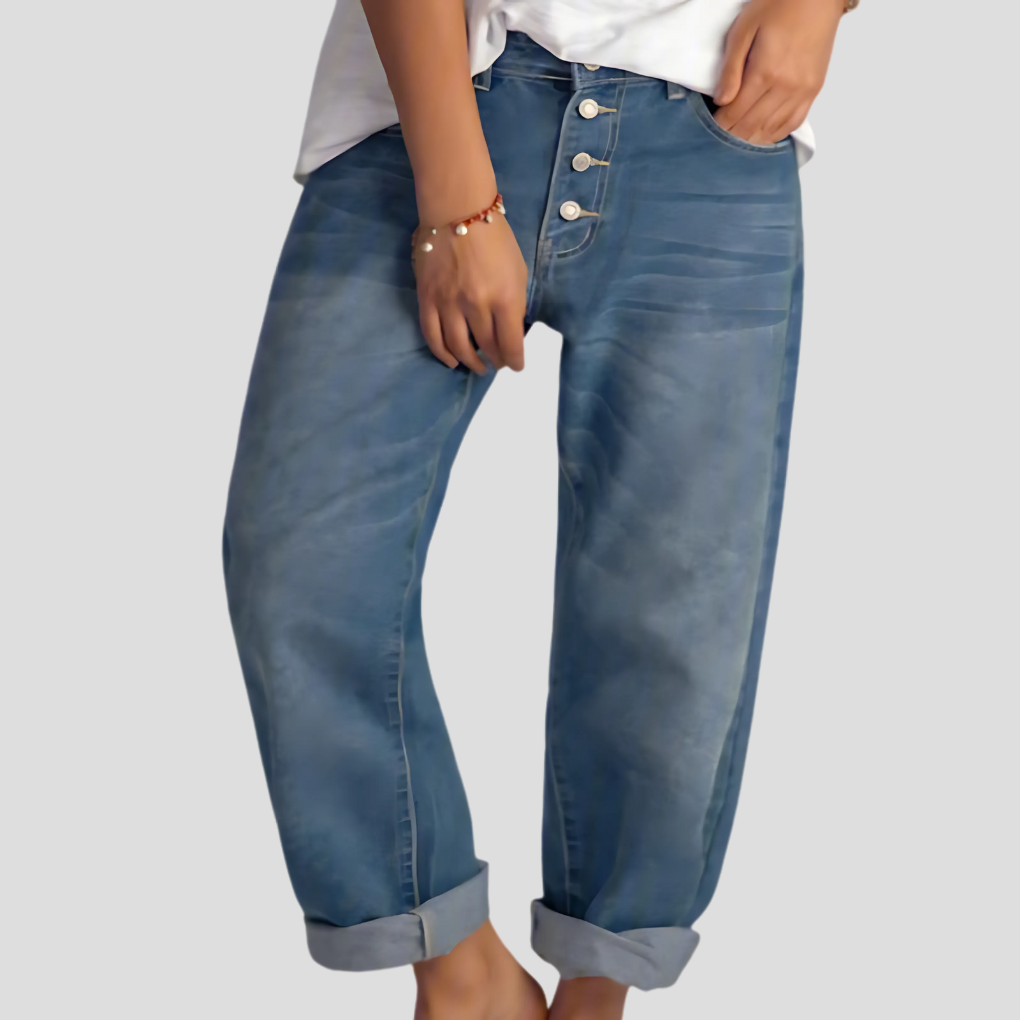 Women's High-Waisted Wide-Leg Jeans with Button Fly - Elena Harper