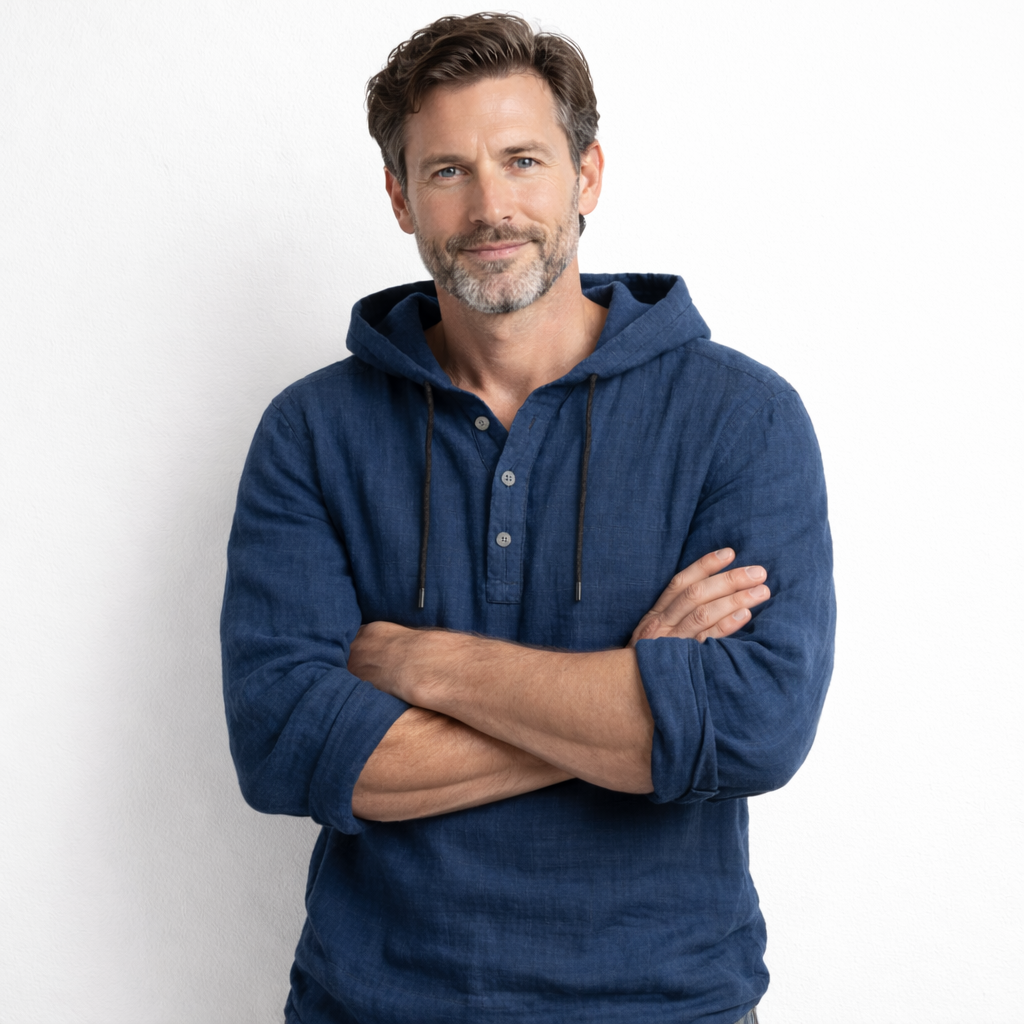 LAURENT MONACO | LINEN HOODIE SHIRT FOR MEN