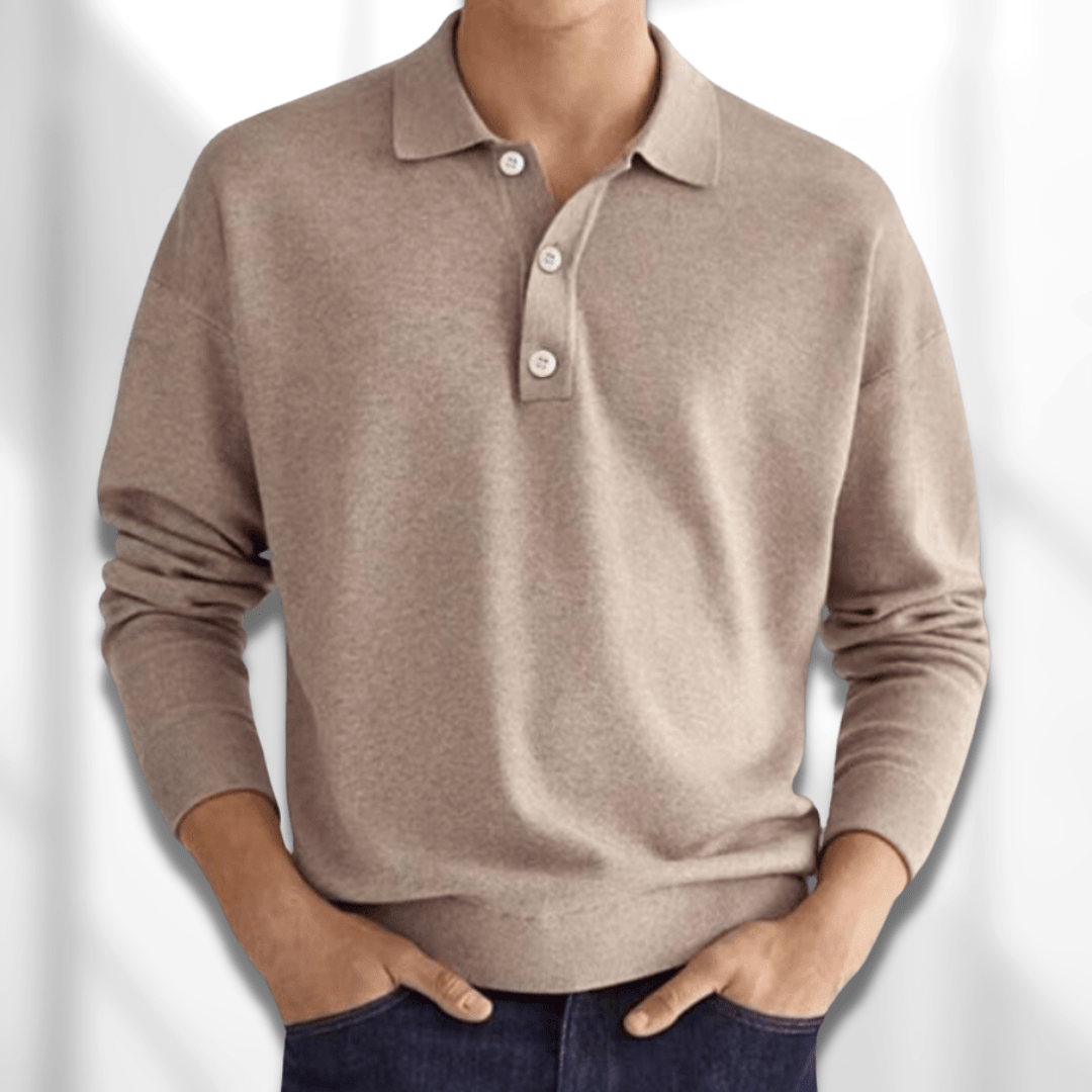 Men's Smart Casual Long Sleeve Knit Polo Shirt - Elena Harper